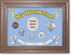 1942 'Children are a Gift from the Lord' My Birth Year Coin Gift Set with a blue background and dark oak frame THUMBNAIL