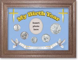 1943 'Children are a Gift from the Lord' My Birth Year Coin Gift Set with a blue background and dark oak frame THUMBNAIL