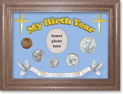 1944 'Children are a Gift from the Lord' My Birth Year Coin Gift Set with a blue background and dark oak frame THUMBNAIL