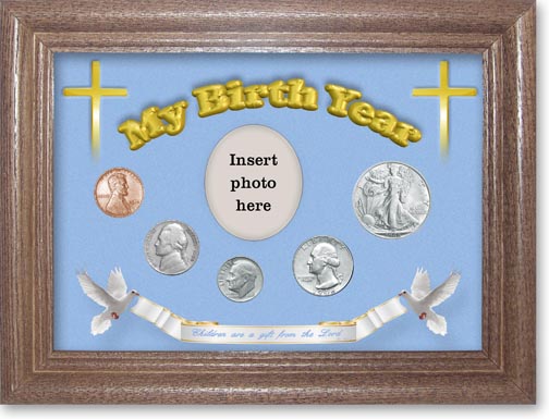 1946 'Children are a Gift from the Lord' My Birth Year Coin Gift Set with a blue background and dark oak frame LARGE