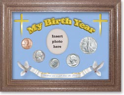 1947 'Children are a Gift from the Lord' My Birth Year Coin Gift Set with a blue background and dark oak frame THUMBNAIL