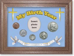 1949 'Children are a Gift from the Lord' My Birth Year Coin Gift Set with a blue background and dark oak frame THUMBNAIL