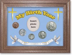 1953 'Children are a Gift from the Lord' My Birth Year Coin Gift Set with a blue background and dark oak frame THUMBNAIL