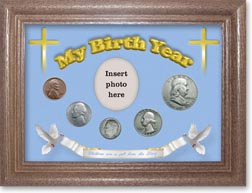 1954 'Children are a Gift from the Lord' My Birth Year Coin Gift Set with a blue background and dark oak frame THUMBNAIL
