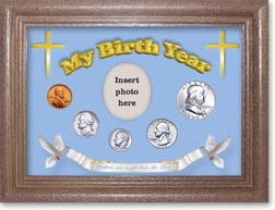 1962 'Children are a Gift from the Lord' My Birth Year Coin Gift Set with a blue background and dark oak frame THUMBNAIL