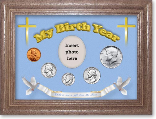 1969 'Children are a Gift from the Lord' My Birth Year Coin Gift Set with a blue background and dark oak frame MAIN
