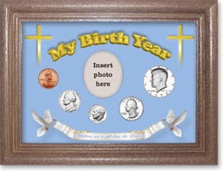 1973 'Children are a Gift from the Lord' My Birth Year Coin Gift Set with a blue background and dark oak frame THUMBNAIL