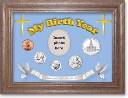 1975 'Children are a Gift from the Lord' My Birth Year Coin Gift Set with a blue background and dark oak frame THUMBNAIL