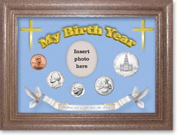 1976 'Children are a Gift from the Lord' My Birth Year Coin Gift Set with a blue background and dark oak frame THUMBNAIL