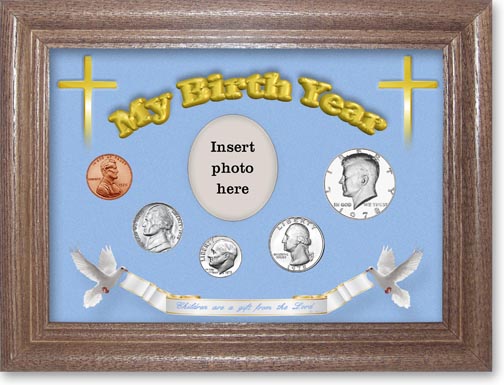 1978 'Children are a Gift from the Lord' My Birth Year Coin Gift Set with a blue background and dark oak frame MAIN