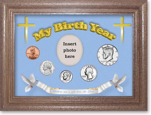 1989 'Children are a Gift from the Lord' My Birth Year Coin Gift Set with a blue background and dark oak frame MAIN