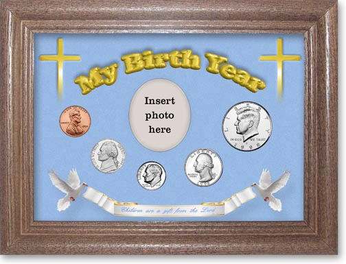 1998 'Children are a Gift from the Lord' My Birth Year Coin Gift Set with a blue background and dark oak frame LARGE