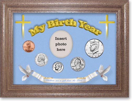 1999 'Children are a Gift from the Lord' My Birth Year Coin Gift Set with a blue background and dark oak frame MAIN