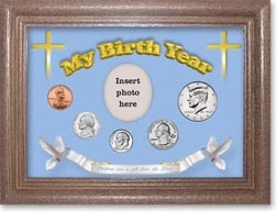 2004 'Children are a Gift from the Lord' My Birth Year Coin Gift Set with a blue background and dark oak frame THUMBNAIL