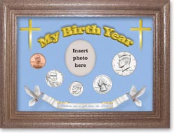 2013 'Children are a Gift from the Lord' My Birth Year Coin Gift Set with a blue background and dark oak frame THUMBNAIL