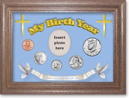 2019 'Children are a Gift from the Lord' My Birth Year Coin Gift Set with a blue background and dark oak frame THUMBNAIL