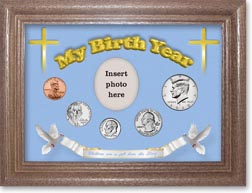 2020 'Children are a Gift from the Lord' My Birth Year Coin Gift Set with a blue background and dark oak frame THUMBNAIL
