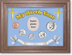 2021 'Children are a Gift from the Lord' My Birth Year Coin Gift Set with a blue background and dark oak frame THUMBNAIL
