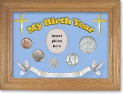 1934 'Children are a Gift from the Lord' My Birth Year Coin Gift Set with a blue background and wheat frame THUMBNAIL