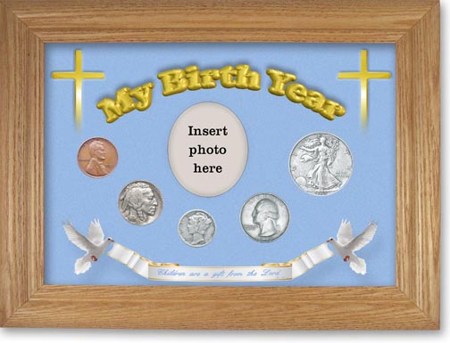 1935 'Children are a Gift from the Lord' My Birth Year Coin Gift Set with a blue background and wheat frame MAIN
