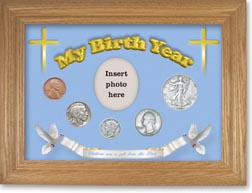 1935 'Children are a Gift from the Lord' My Birth Year Coin Gift Set with a blue background and wheat frame THUMBNAIL