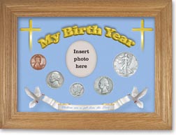 1938 'Children are a Gift from the Lord' My Birth Year Coin Gift Set with a blue background and wheat frame THUMBNAIL