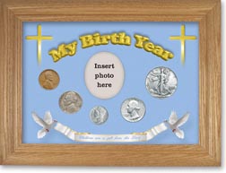 1940 'Children are a Gift from the Lord' My Birth Year Coin Gift Set with a blue background and wheat frame THUMBNAIL
