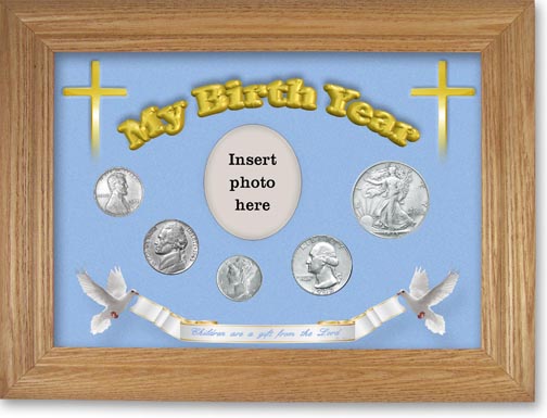 1943 'Children are a Gift from the Lord' My Birth Year Coin Gift Set with a blue background and wheat frame MAIN