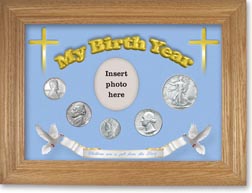 1943 'Children are a Gift from the Lord' My Birth Year Coin Gift Set with a blue background and wheat frame THUMBNAIL