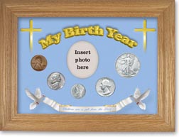 1944 'Children are a Gift from the Lord' My Birth Year Coin Gift Set with a blue background and wheat frame THUMBNAIL