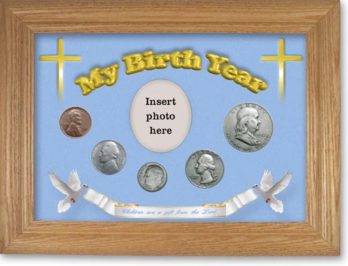 1952 'Children are a Gift from the Lord' My Birth Year Coin Gift Set with a blue background and wheat frame LARGE