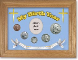 1954 'Children are a Gift from the Lord' My Birth Year Coin Gift Set with a blue background and wheat frame THUMBNAIL