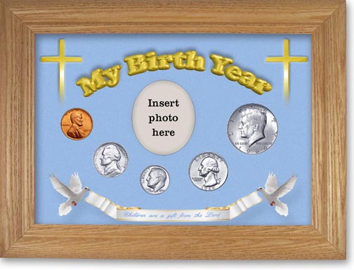 1964 'Children are a Gift from the Lord' My Birth Year Coin Gift Set with a blue background and wheat frame LARGE