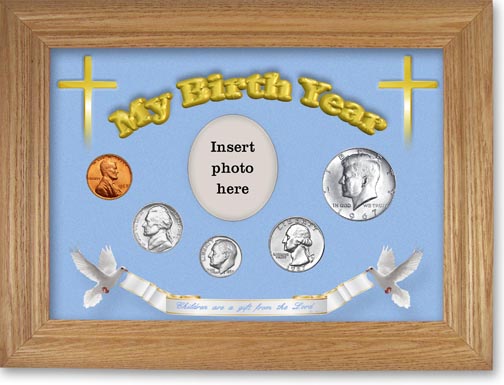 1967 'Children are a Gift from the Lord' My Birth Year Coin Gift Set with a blue background and wheat frame LARGE
