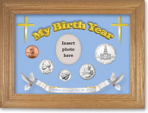 1976 'Children are a Gift from the Lord' My Birth Year Coin Gift Set with a blue background and wheat frame LARGE