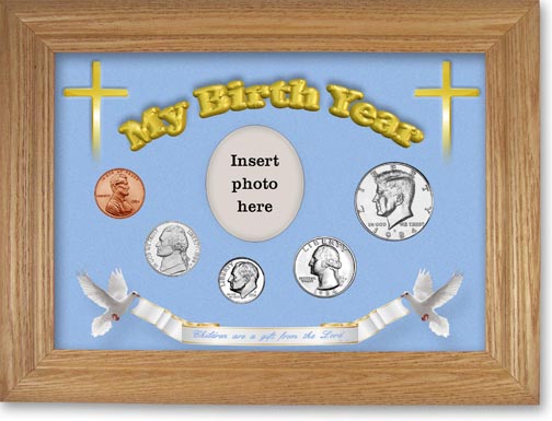 1984 'Children are a Gift from the Lord' My Birth Year Coin Gift Set with a blue background and wheat frame LARGE