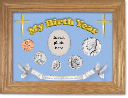 2024 'Children are a Gift from the Lord' My Birth Year Coin Gift Set with a blue background and wheat frame LARGE