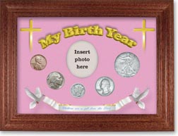 1934 'Children are a Gift from the Lord' My Birth Year Coin Gift Set with a pink background and cherry frame THUMBNAIL