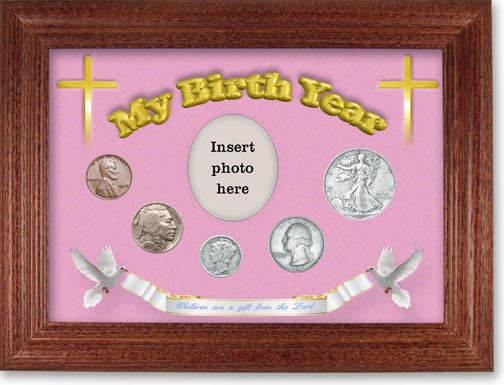 1936 'Children are a Gift from the Lord' My Birth Year Coin Gift Set with a pink background and cherry frame MAIN