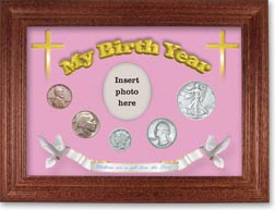 1936 'Children are a Gift from the Lord' My Birth Year Coin Gift Set with a pink background and cherry frame THUMBNAIL