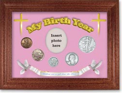 1937 'Children are a Gift from the Lord' My Birth Year Coin Gift Set with a pink background and cherry frame THUMBNAIL