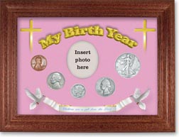 1938 'Children are a Gift from the Lord' My Birth Year Coin Gift Set with a pink background and cherry frame THUMBNAIL