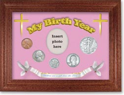 1939 'Children are a Gift from the Lord' My Birth Year Coin Gift Set with a pink background and cherry frame THUMBNAIL