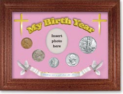 1940 'Children are a Gift from the Lord' My Birth Year Coin Gift Set with a pink background and cherry frame THUMBNAIL