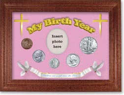 1942 'Children are a Gift from the Lord' My Birth Year Coin Gift Set with a pink background and cherry frame THUMBNAIL