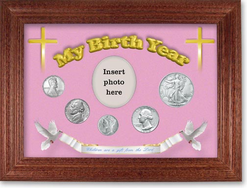 1943 'Children are a Gift from the Lord' My Birth Year Coin Gift Set with a pink background and cherry frame MAIN
