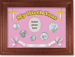 1943 'Children are a Gift from the Lord' My Birth Year Coin Gift Set with a pink background and cherry frame THUMBNAIL