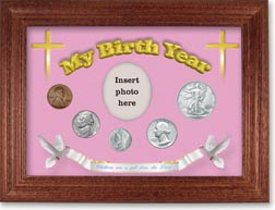 1944 'Children are a Gift from the Lord' My Birth Year Coin Gift Set with a pink background and cherry frame THUMBNAIL