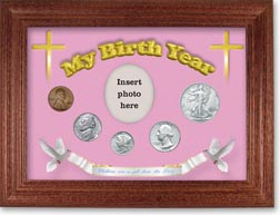 1945 'Children are a Gift from the Lord' My Birth Year Coin Gift Set with a pink background and cherry frame THUMBNAIL