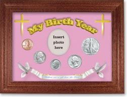 1947 'Children are a Gift from the Lord' My Birth Year Coin Gift Set with a pink background and cherry frame THUMBNAIL